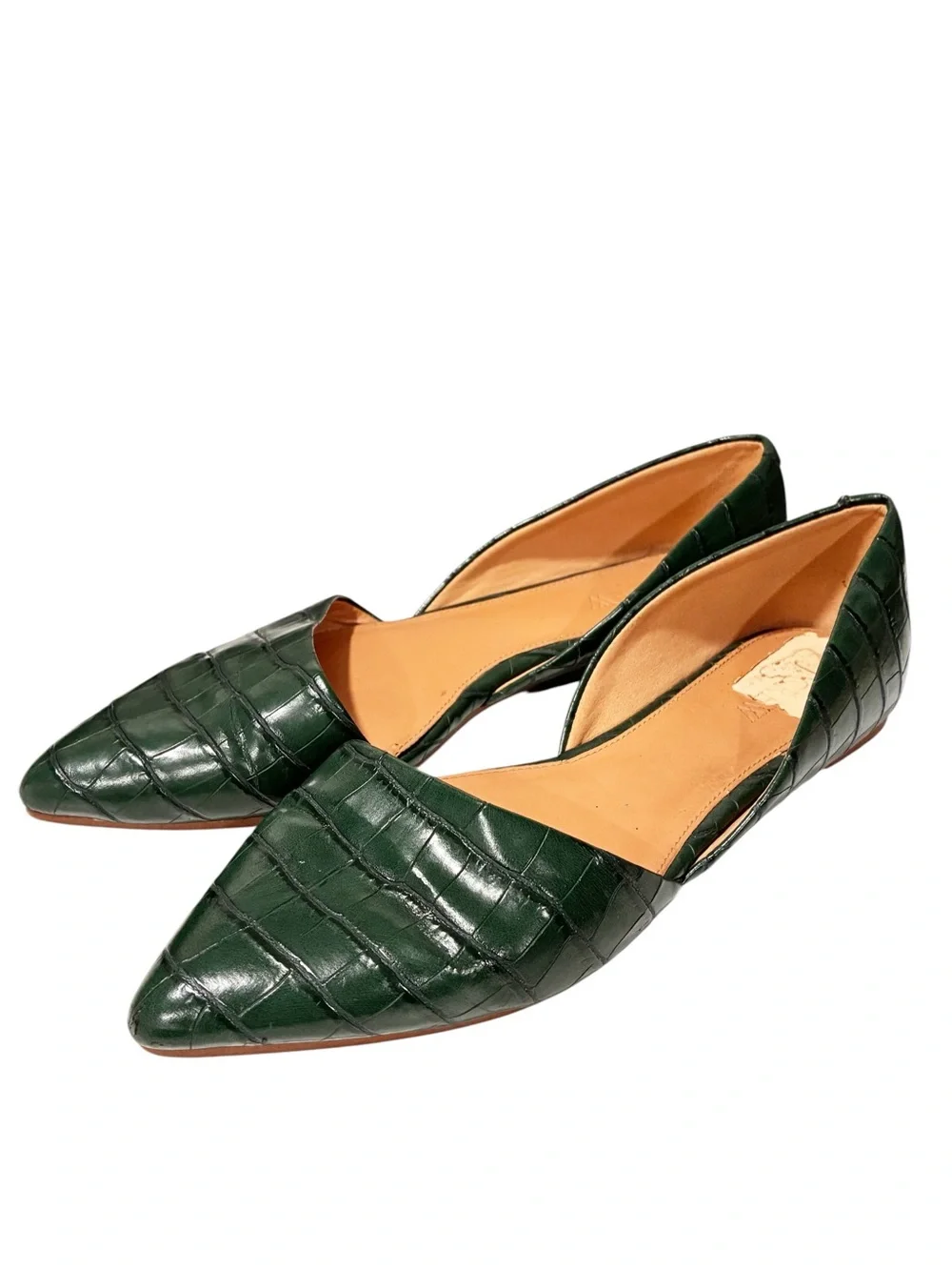 J. Crew Croc-Embossed Pointed Slip-Ons in Academic Green Size 7